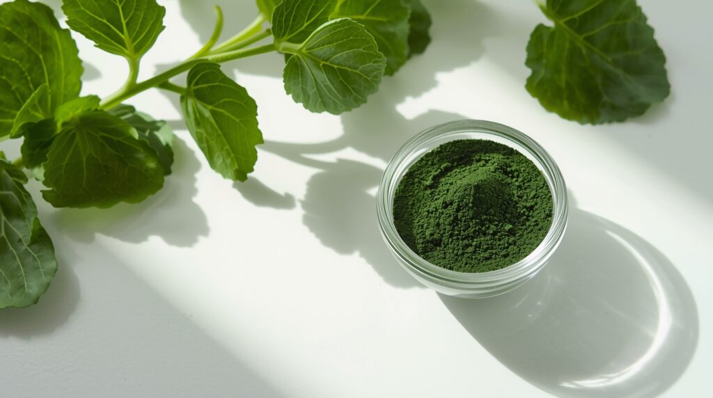 spirulina obok zielonej gałązki