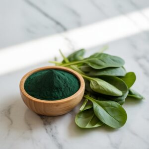 Spirulina sproszkowana w miseczce