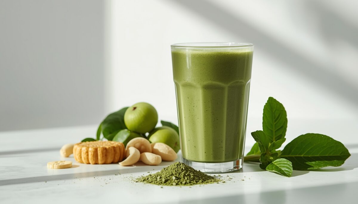 spirulina w proszku i zielony koktajl jako element zdrowej diety